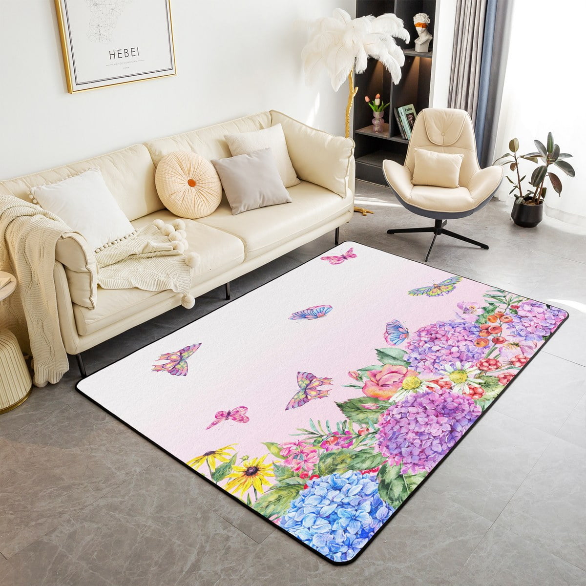 Erosebridal Spring Garden Area Rug,Colorful Hydrangea Carpet,Red ...