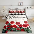 thumbnail image 1 of Spring Geranium Flowers Down Comforter Twin Rustic Farmhouse Plaid Floral Bedding Sets Country Garden Style Comforter Set For Teen Women,Pastoral Bee Quilt Duvet Cabin Decor, 1 of 6
