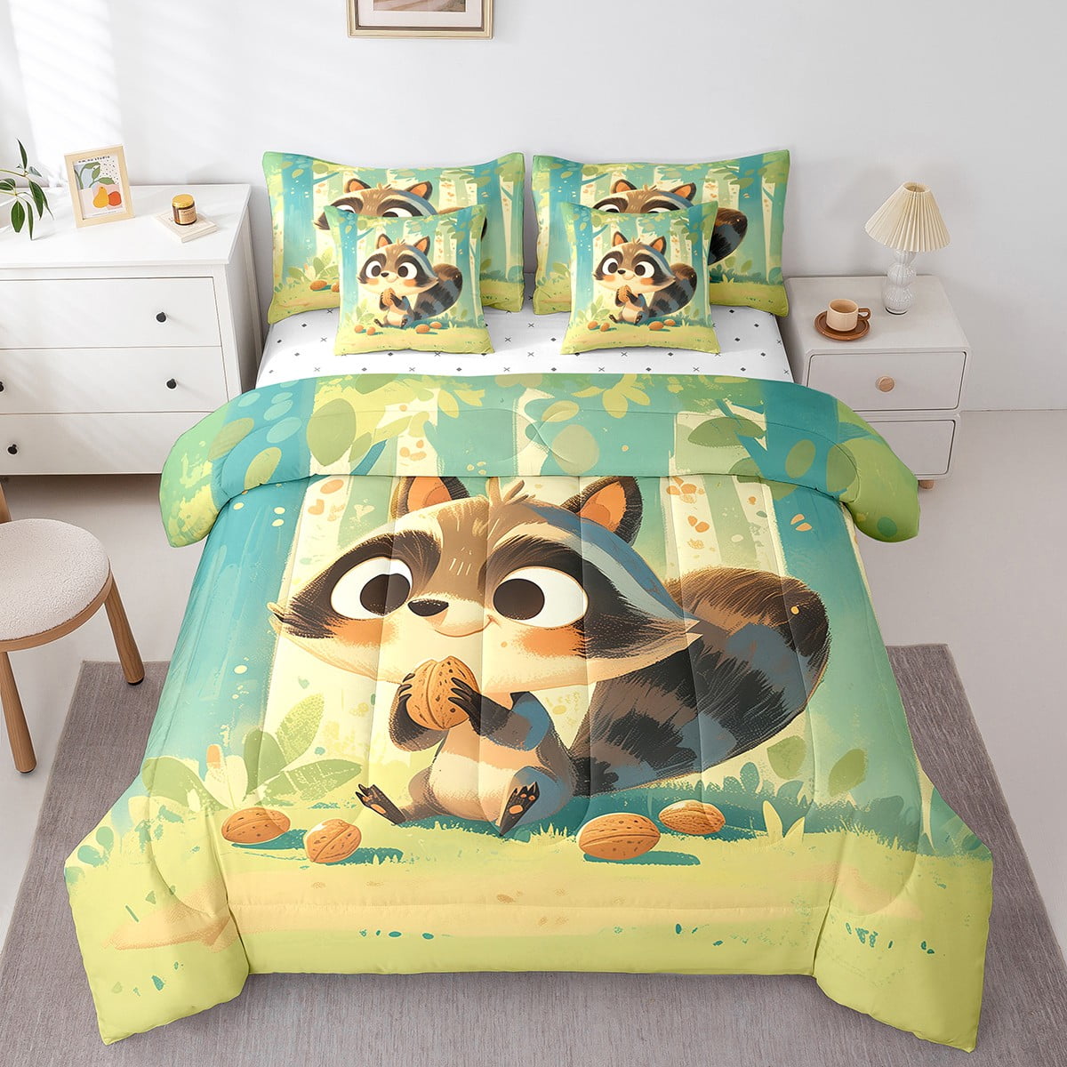 YST Squirrel 7 Piece Comforter Set Twin,Cartoon Animals Reversible Bed