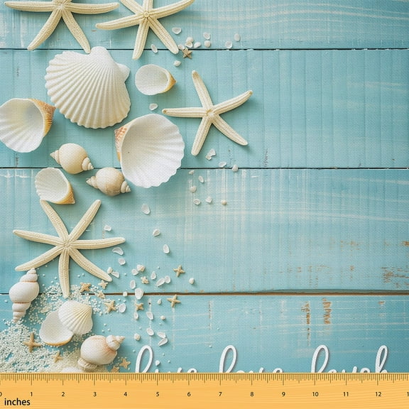 Erosebridal Starfish Seashell Fabric By The Yard, Blue Wood Board Craft Patchwork Decorative Fabric, 3D Shell Indoor Outdoor Fabric, Ocean Sea Stars Upholstery Fabric For Teens, 3 Yards