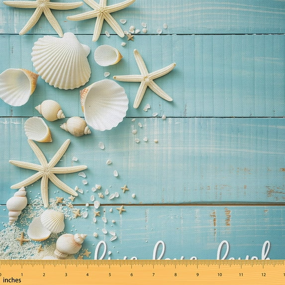 Erosebridal Starfish Seashell Fabric By The Yard, Blue Wood Board Craft Patchwork Decorative Fabric, 3D Shell Indoor Outdoor Fabric, Ocean Sea Stars Upholstery Fabric For Teens, 10 Yards