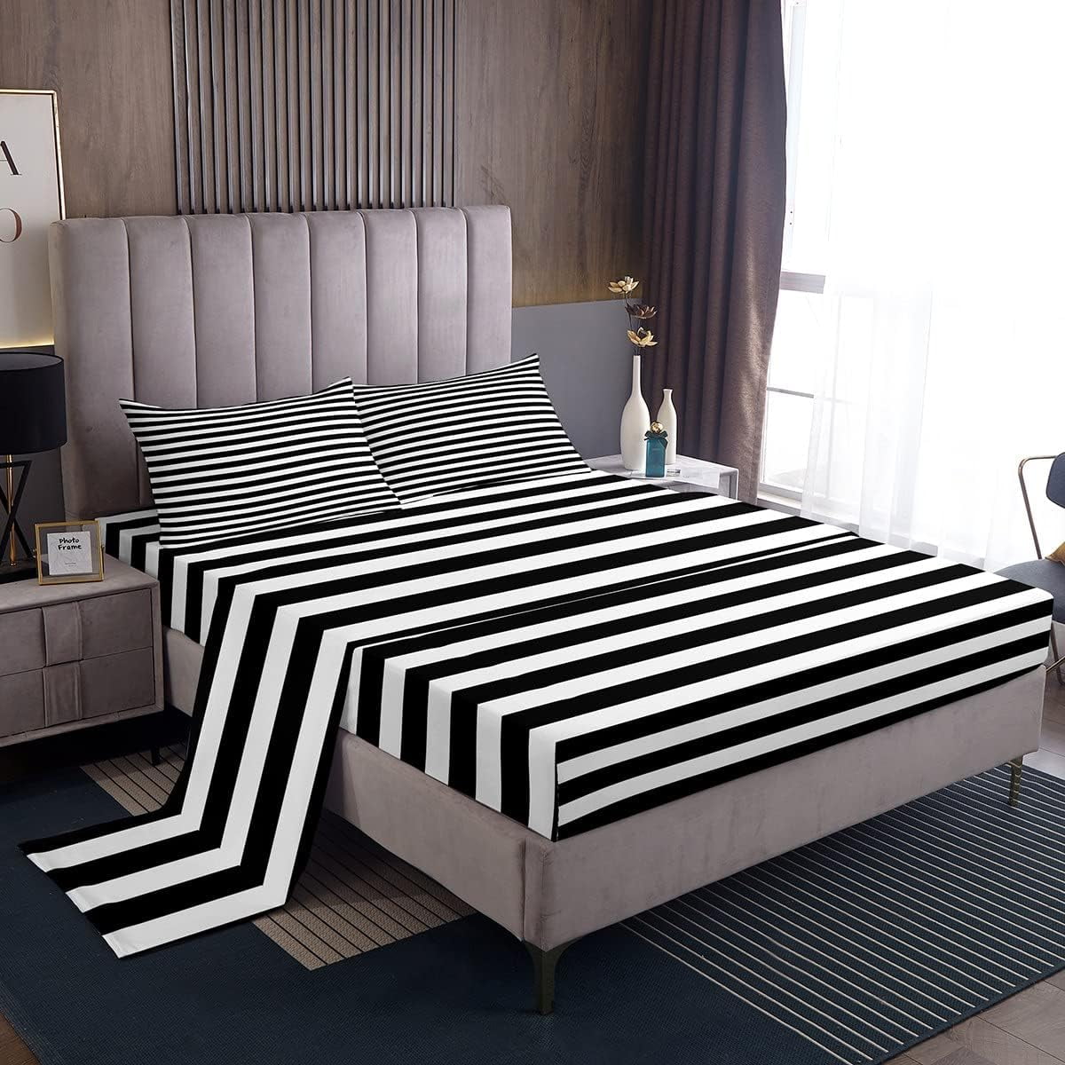 YST Striped Bed Sheets Black and White Stripe Sheet Set King Kids Boys