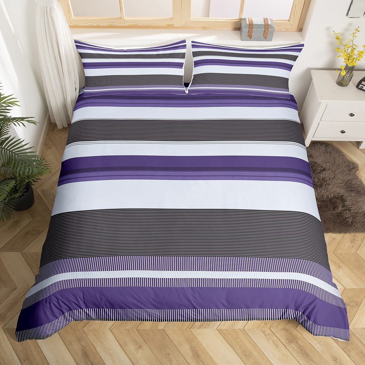 Purple Striped King Duvet Cover Set main image 0