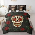thumbnail image 1 of Sugar Skull Bedding Set Queen Size Gothic Skull 7 Pcs Comforter Set Rose Floral Skull Retro Bed In A Bag Sheet Set Skulls Bone Quilt Set Skull Theme Bedding Set, Black, 1 of 5