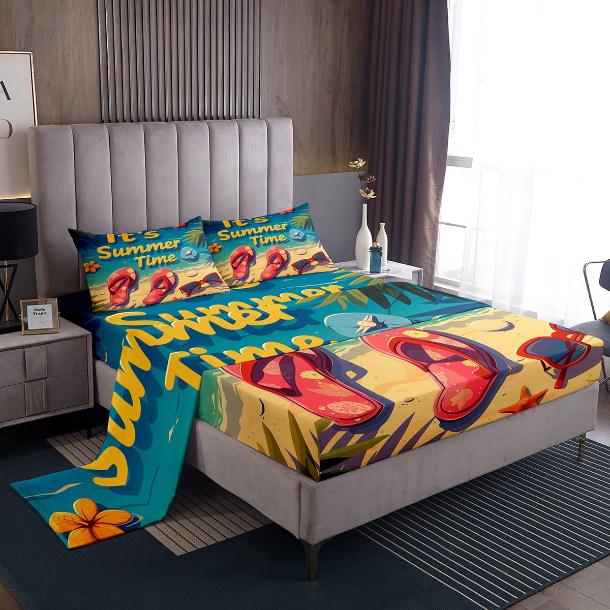 YST Summer Ocean Sheet Set Queen Size, Beach Ocean Themed Sheets