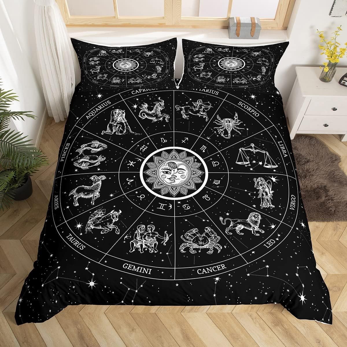 YST Sun Duvet Cover Full,Twelve Constellations Zodiac Comforter Cover
