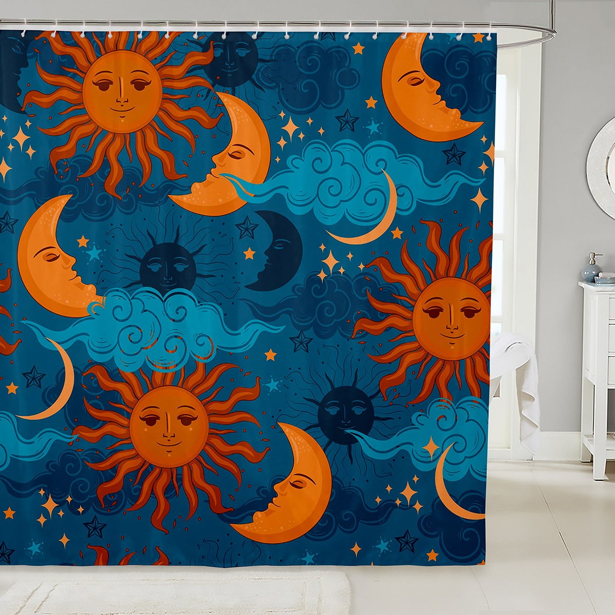 YST Sun and Moon Bathroom Shower Curtain Sets Bohemian Style Fabric ...