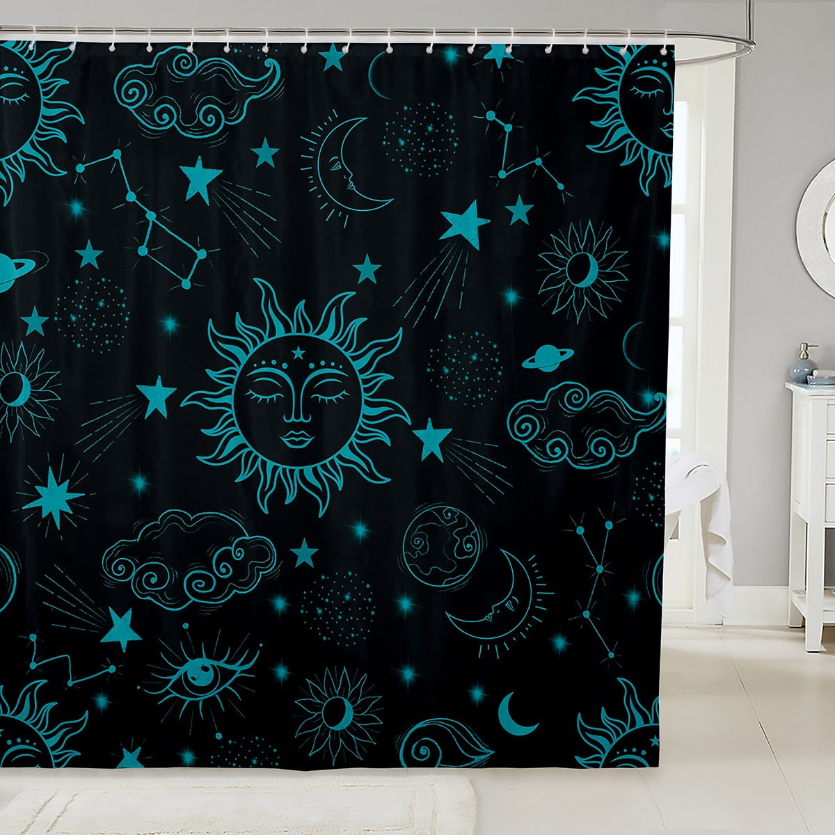 YST Sun and Moon Bathroom Shower Curtain Sets Galaxy Moon Stars Shower