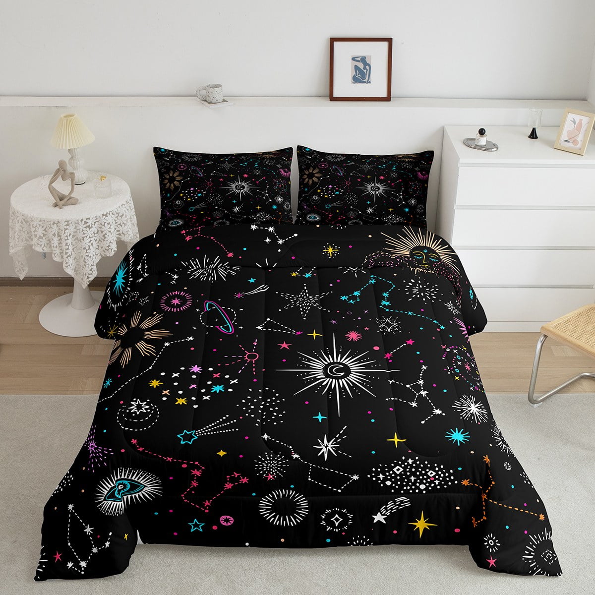 YST Sun and Moon Bedding Set Twin Psychedelic Galaxy Comforter Set, Constellations Astrology