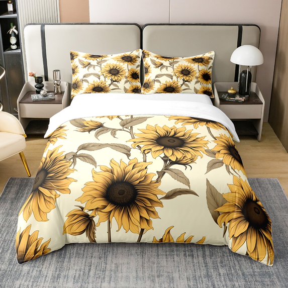 Erosebridal Sunflower Duvet Cover Yellow Flowers Comforter Cover King Size Teens Adult Sunflower Pattern Quilt Cover Bedroom Decor Nature theme Bedspread Cover with 2 Pillowcases