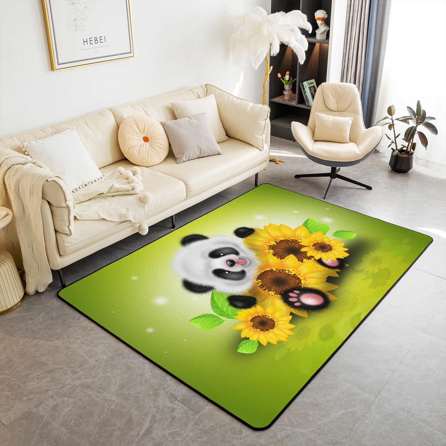 Erosebridal Sunflower Panda Area Rug 5x7 for Bedside,Rustic Floral ...
