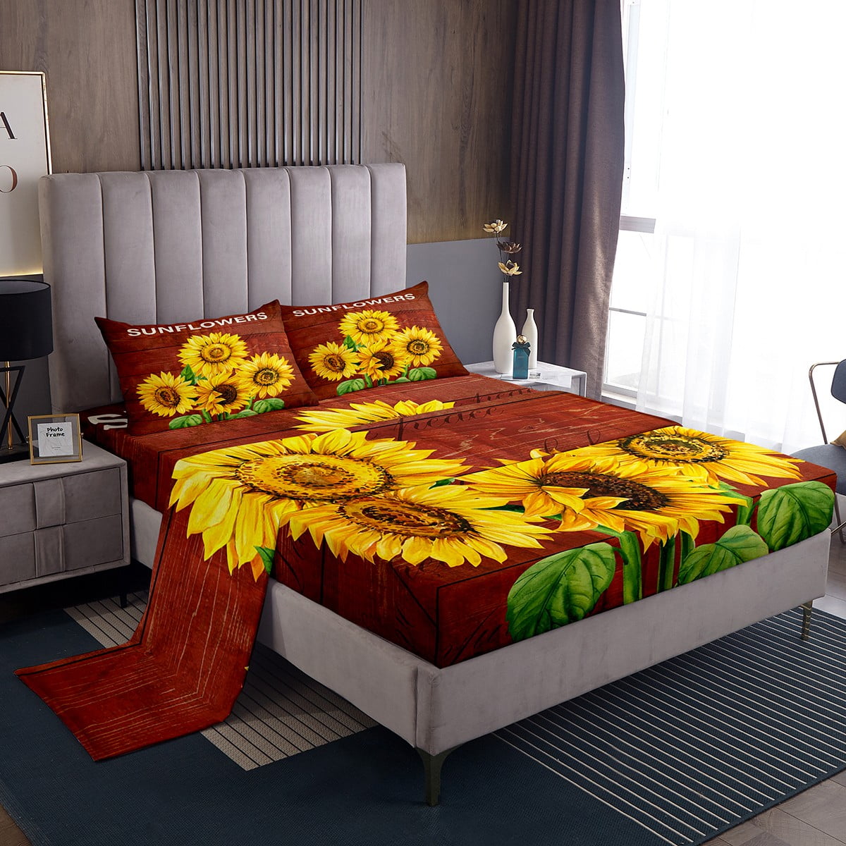 YST Sunflower Twin Bed Sheets Set,3D Floral Sheets,Yellow Flowers Bed