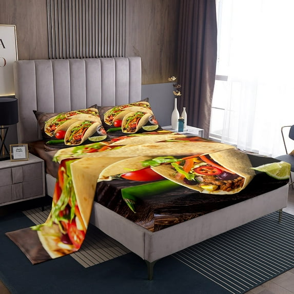 Erosebridal Taco Bed Sheets Full Adults,Burrito Tortilla Sheet Set Funny Decor for Home,Realistic Food Themed Fitted Sheet Novelty Birthday Gifts Bedding Set