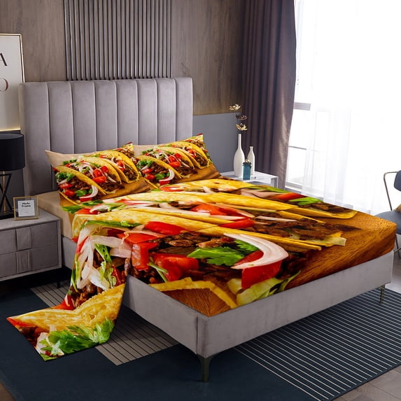 Erosebridal Taco Bed Sheets Twin for Adults,Burrito Tortilla Sheet Set Funny Decor for Home,Realistic Food Fitted Sheet Novelty Tacos Birthday Gifts Top Sheet