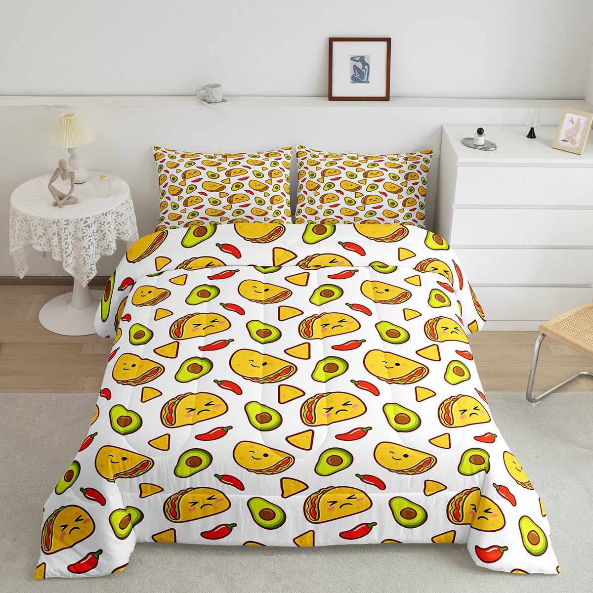 YST Taco Bedding Mexican Taco Comforter Set Queen, Funny Food Bedding