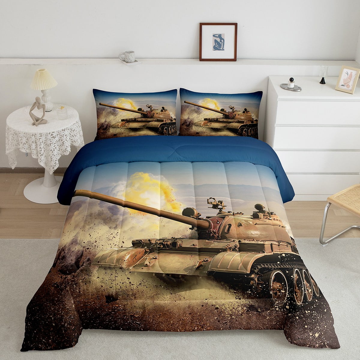 YST Tank Comforter Set Military Warship Tank Twin Bed Comforter Set for