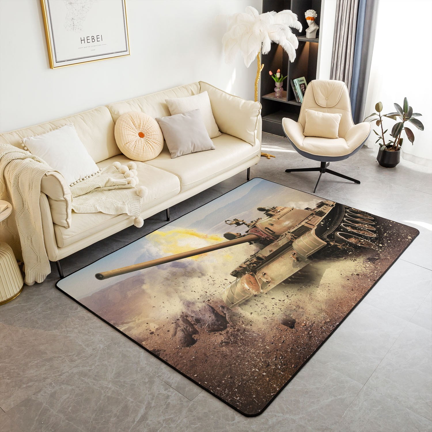 Round Rug Army Erosebridal Tank Rug 3x5 for Bedside Military Warship Tank Area Rug for ...
