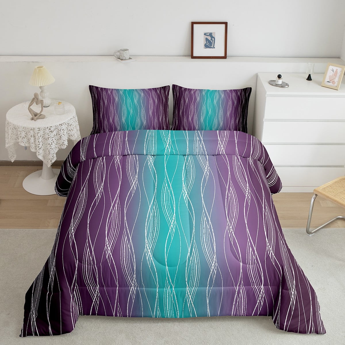 YST Teal And Purple Bedding Sets Full Aqua Dark Purple Ombre Comforter ...