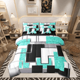 thumbnail image 1 of Teal Black Grey Comforter Set With Sheets 7 Piece Full Abstract Geometric Bed In A Bag Sequins Checkered Bedding Set Modern Fashion Geometry Grids Check Bed Set, 1 of 5