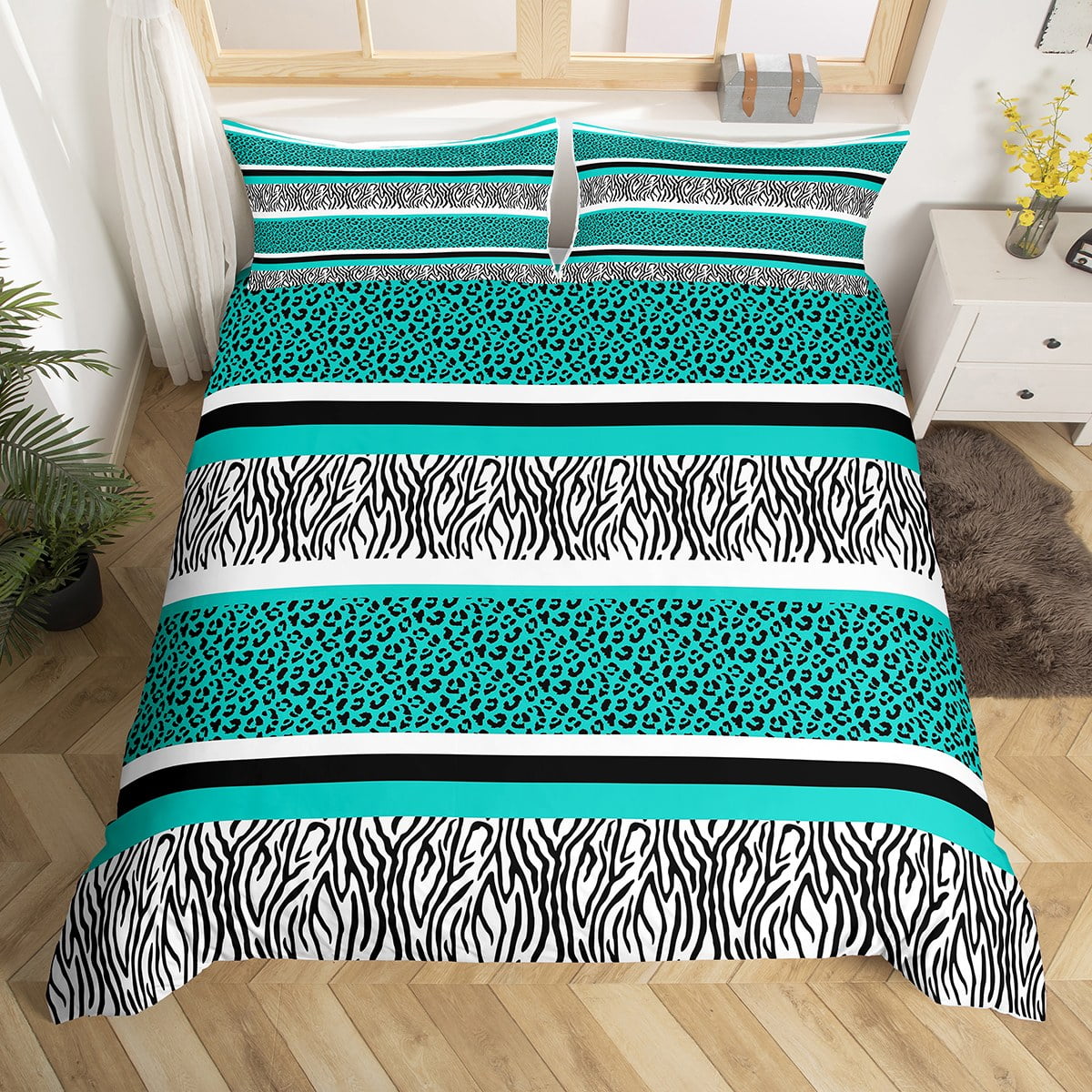 YST Teal Cheetah Print Comforter Cover Turquoise Leopard Bedding Sets