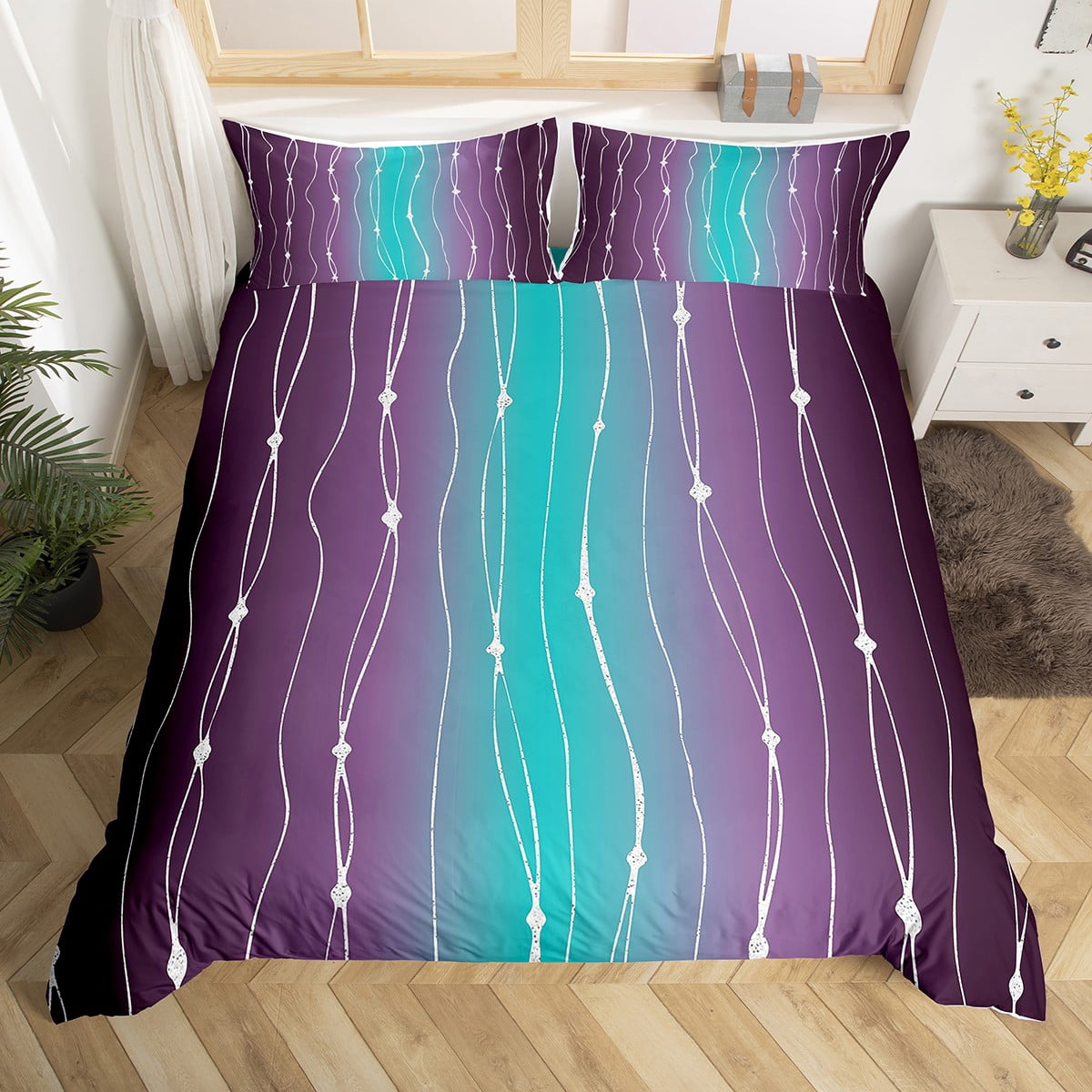 YST Teal Gradient Bed Set Purple Ombre Duvet Cover Full Size, Rainbow
