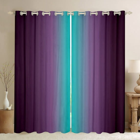 Erosebridal Teal and Purple Curtains for Bedroom,Rainbow Ombre Blackout Curtains Aesthetic Living Room Decor,Gradient Colorful Curtains & Drapes Abstract Window Curtain 2 Panels 52"Wx84"L