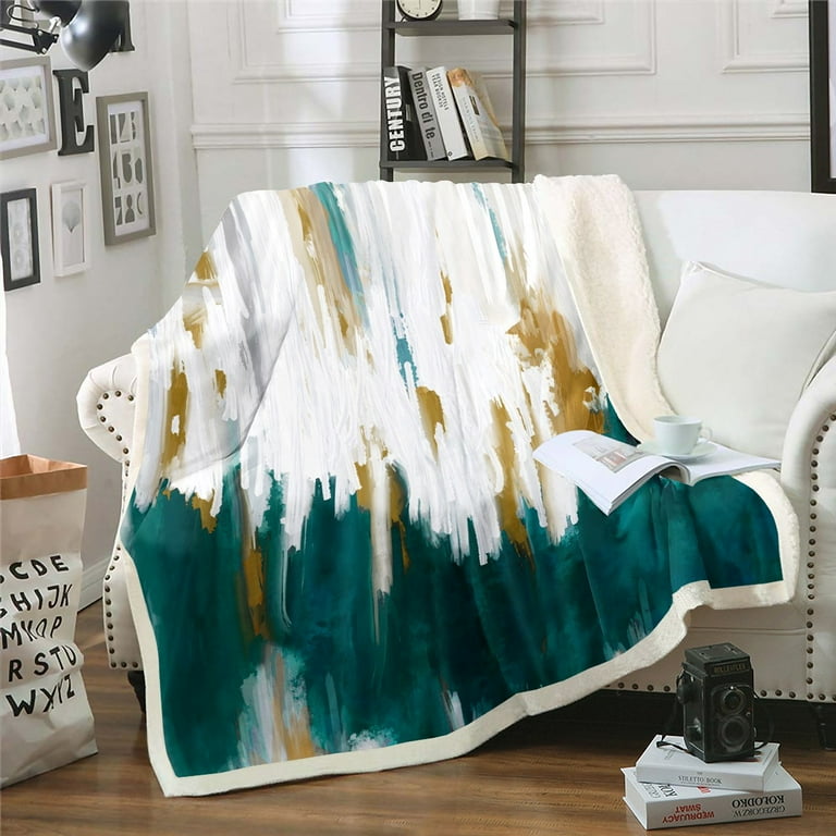 YST Teal Throw Blanket for Couch Graffiti Ombre Fleece Blanket Brush Strokes Oil Painting Sherpa Blanket Modern Contemporary Blanket Chic Vintage Abstract Gradient Bed Blanket Walmart
