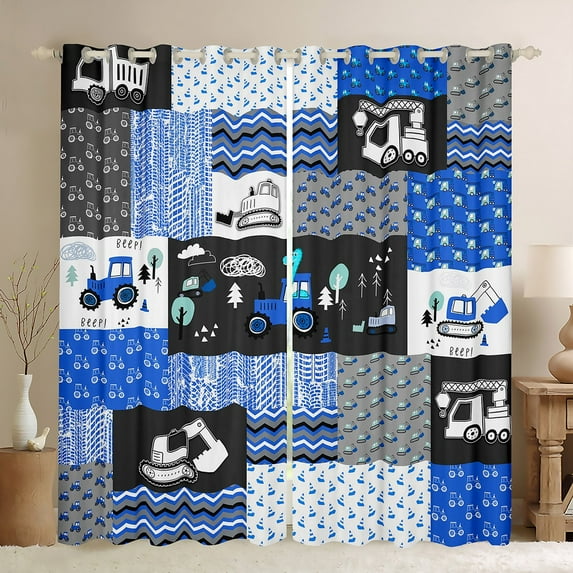 Erosebridal Teen Car Blackout Curtains 42"Wx84"L Blue Construction Truck Window Curtains Tractor Dinosaur Curtains & Drapes Cartoon Excavator Vehicle Window Treatments 2 Panels Black Grey