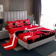 thumbnail image 1 of Teen Hockey Bed Sheets Set Full Size,Sports Sheet Set, Ice Hockey Lovers Sheets,Pink Red Black Sports Themed Flat Fitted Sheet with 2 Pillowcases Bedroom Decor(Carolina), 1 of 5