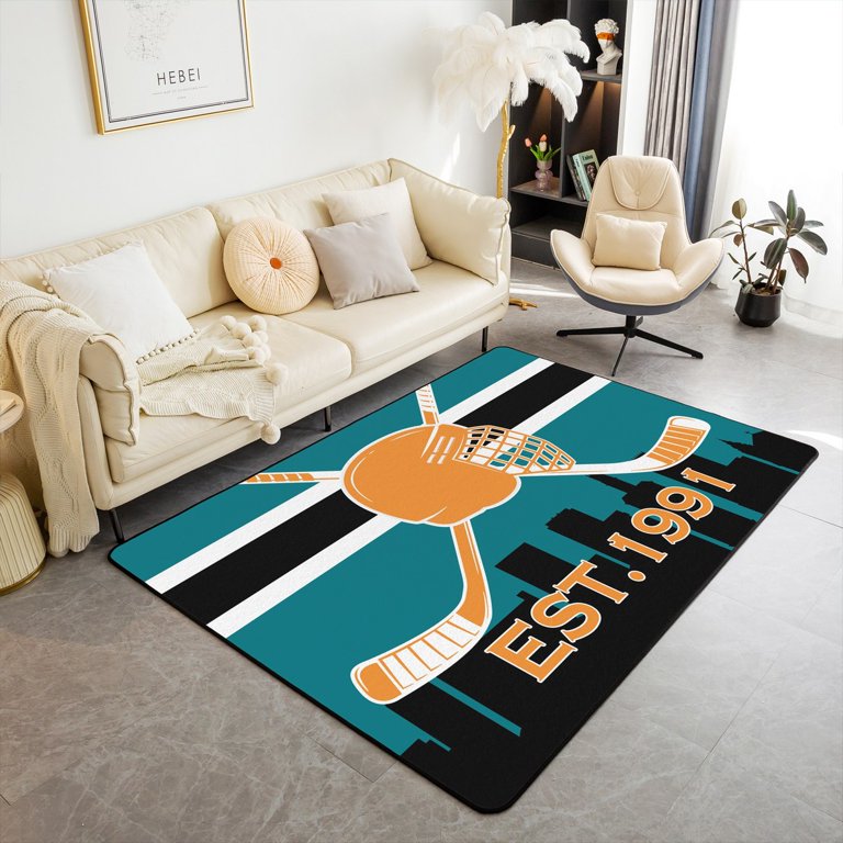 YST Teen Boys Ice Hockey Area Rug 5x7,Ice Hockey Team Carpet for