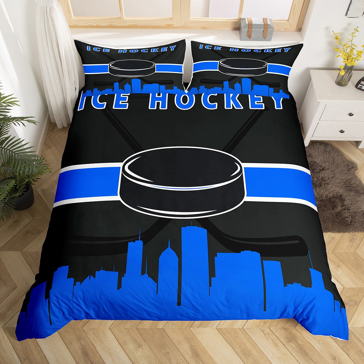 YST Teen Boys Ice Hockey Bed Set Sport Duvet Cover Twin Size, Navy