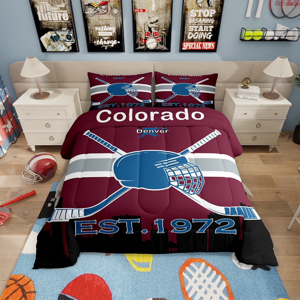 Teen Boys Ice Hockey Comforter Set King for Boys,Hockey Bedding Set ...