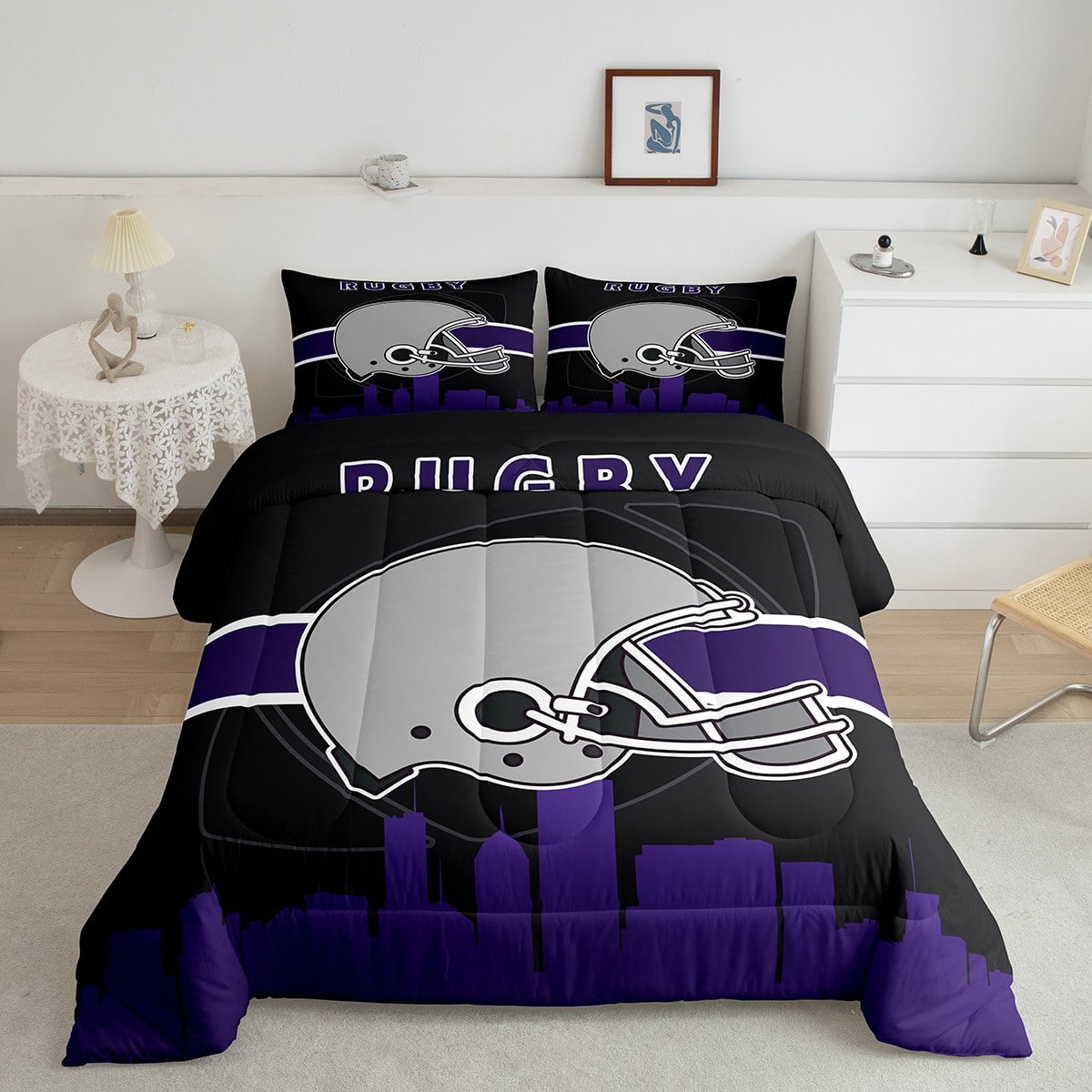 YST Teen Boys Soccer Football Comforter Set Queen Sport Bedding Set