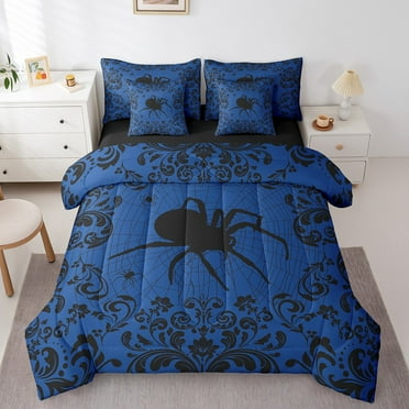 Erosebridal Teen Spider Bedding Set Twin Red Black Halloween Gothic Comforter Set 7 Piece Goth Damask Spider Web Bed In A Bag With Sheets Adults,Hippie Floral Animal Bed Set