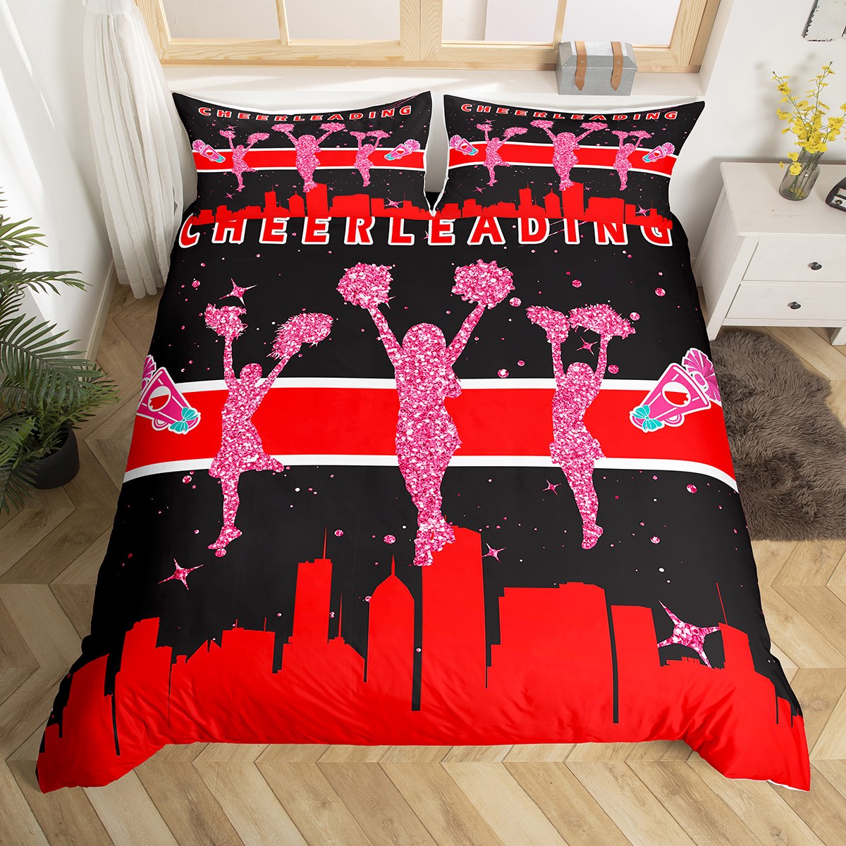 YST Teen Girls Duvet Cover Twin Cheerleader Bedding Sets, Glitter Stars