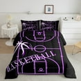 thumbnail image 1 of Teens Basketball Bedding Sets Sports Comforter Set, Black Purple Basketball Court Duvet Insert Ball Gaming Down Comforter, Sport Gamer Bedding Comforter Sets (Black Reversible), 1 of 5