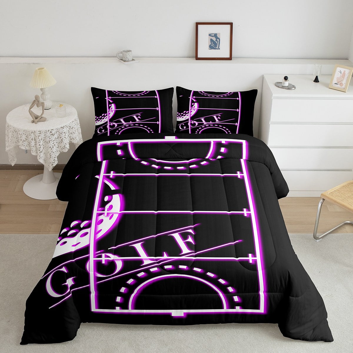 YST Teens Golf Comforter Set Queen Sports Bedding for Boys, Black Hot