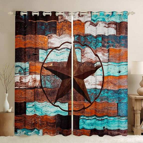 Texas Star 30%-50% Blackout Curtains for Living Room,Grunge Western Decor Curtains ,Watercolor Wooden Board Window Curtains Drapes,Country Cabin Decor Window Treatments 52"X84"