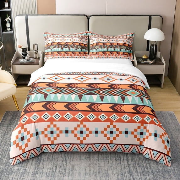 YST Theme Aztec 100 Percent Cotton Duvet Cover,Bohemian Geometric Bedding Set Queen,Western Country Style Comforter Cover,Arrow Bed Sets with 2 Pillowcases,Orange