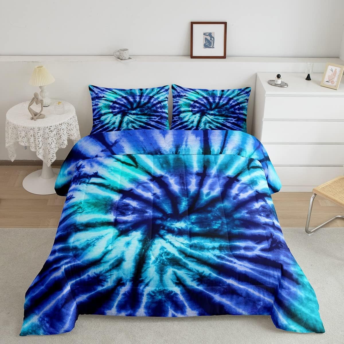 YST Tie Dye Comforter Set Psychedelic Spiral Duvet Insert Full,Bohemian