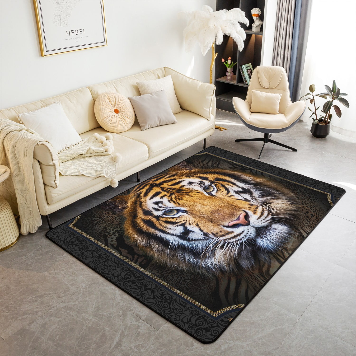 YST Tiger Area Rug 3x5 for Bedside,3D Animal Print Indoor Floor Mat