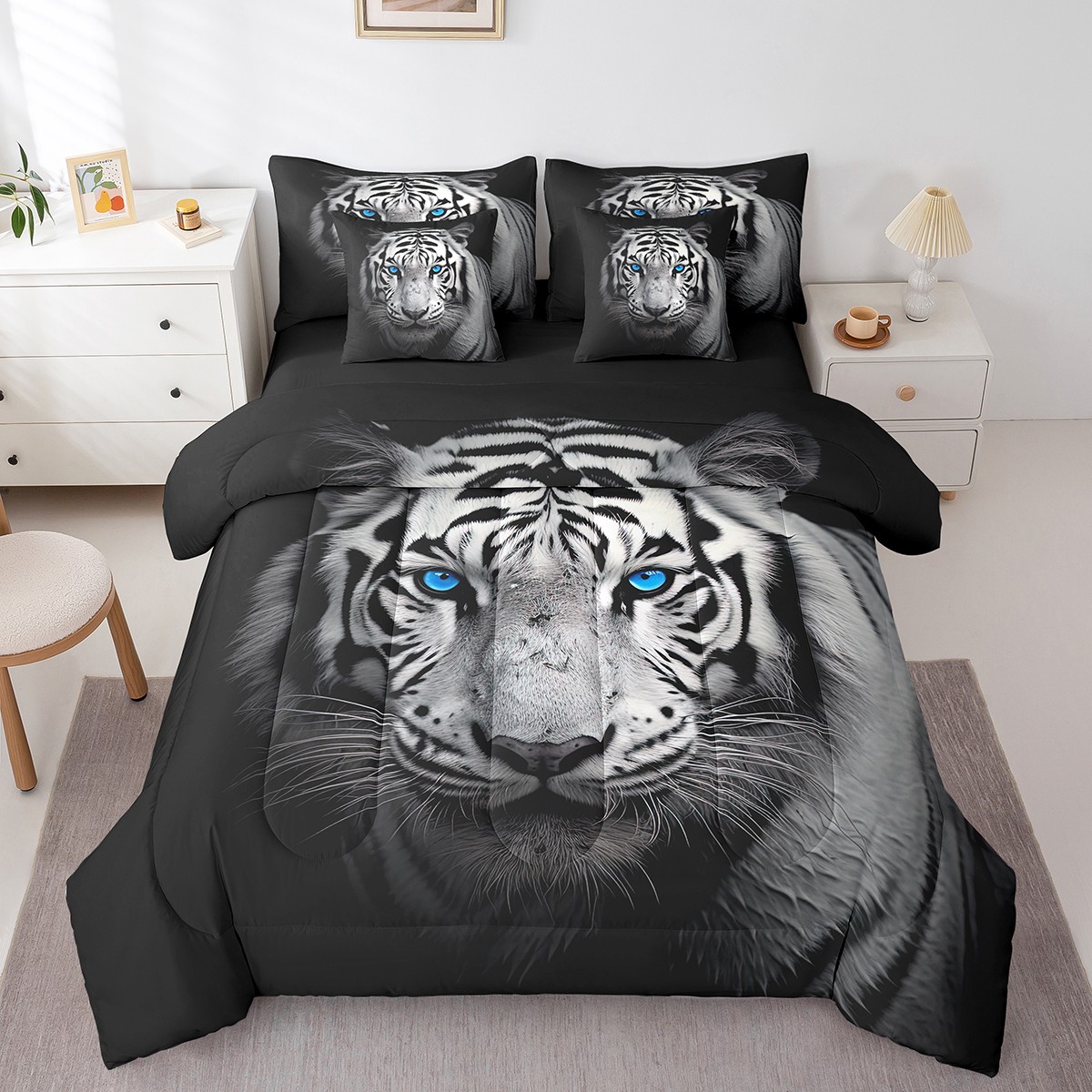 tiger-bed-in-a-bag-twin-size-comforter-set-7-piece-men-black-white