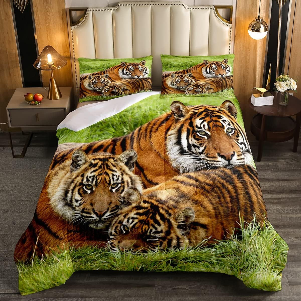 YST Tiger Bedding Set Queen Size Safari Animal Print Comforter Sets for