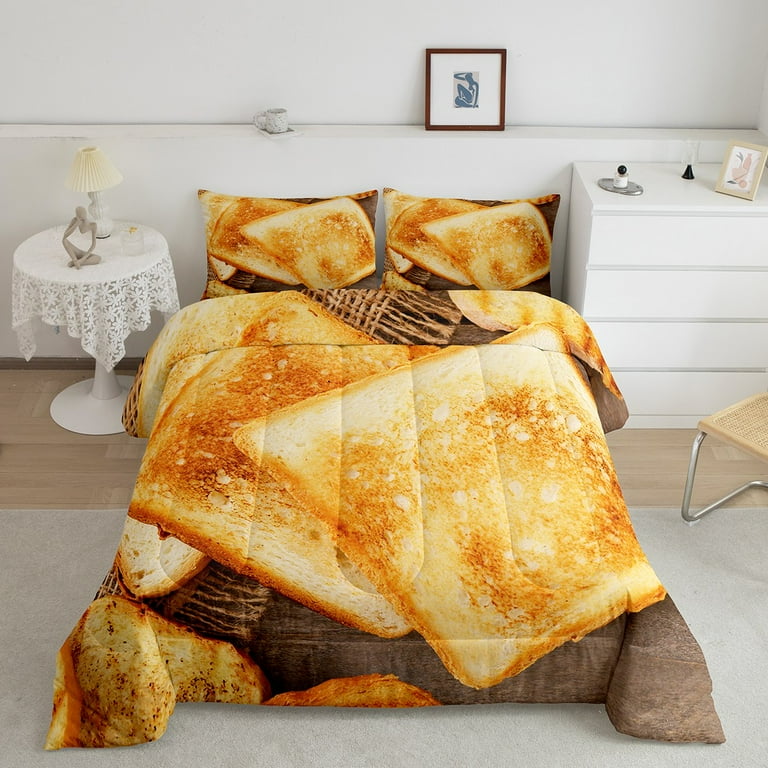 YST Toast Bread Comforter Set King for Adults Kids,Cute Toast 