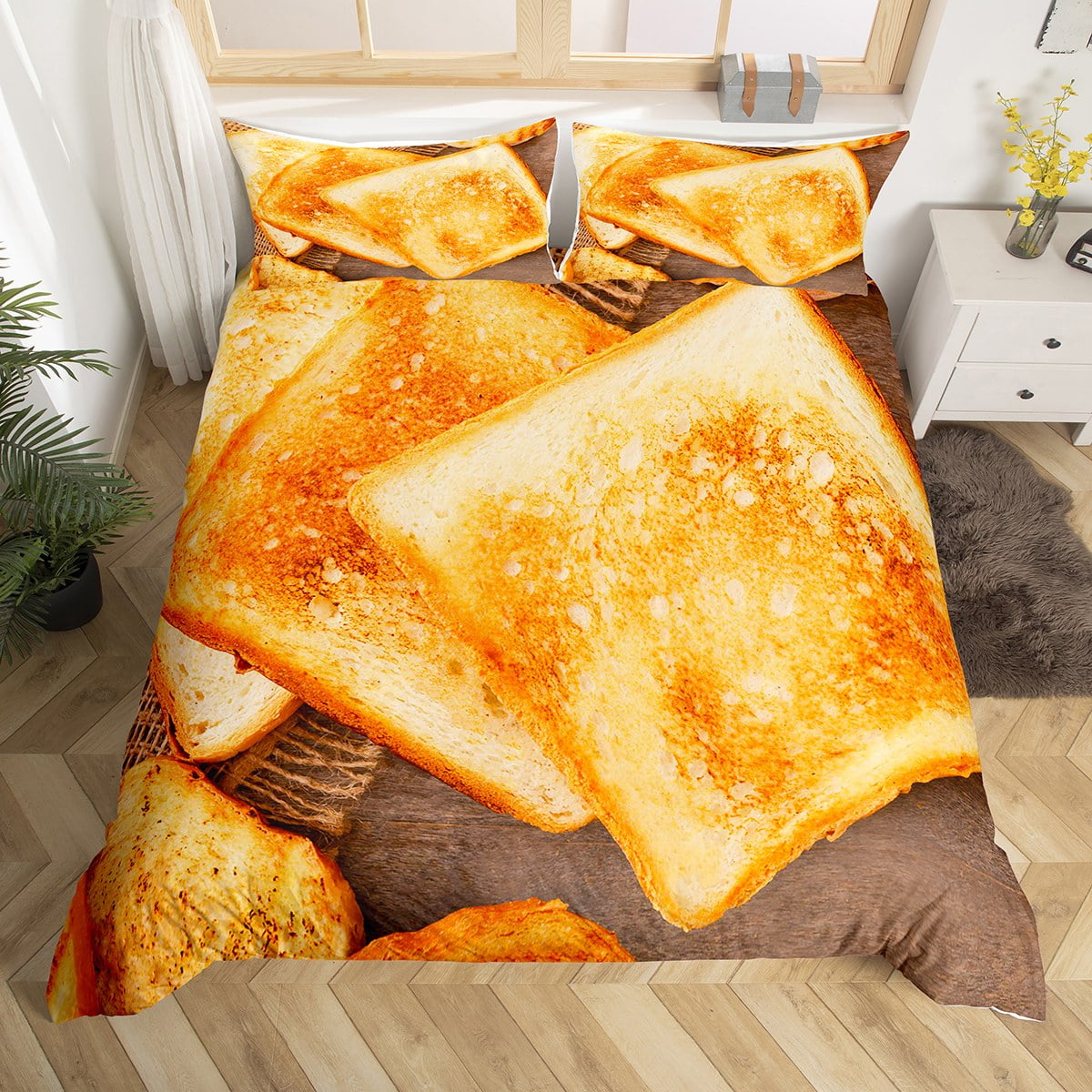 YST Toast Bread Duvet Cover Full for Adults Kids Cute Toast Bedding Set for Girls Boys Bedroom Decor Realistic Food Comforter Cover Birthday Gifts Funny Quilt Cover 3Pcs Walmart