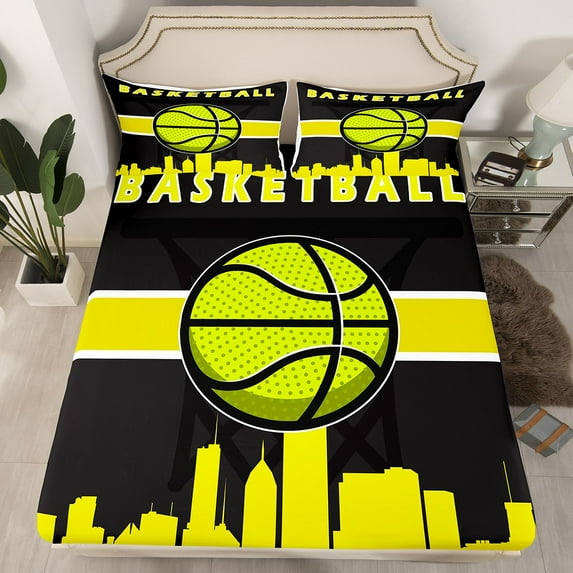 Erosebridal Basketball Full Fitted Sheet Sport Sheets, Video Game Gamer Bed Sheets Yellow Black Bed Cover 3 Pieces