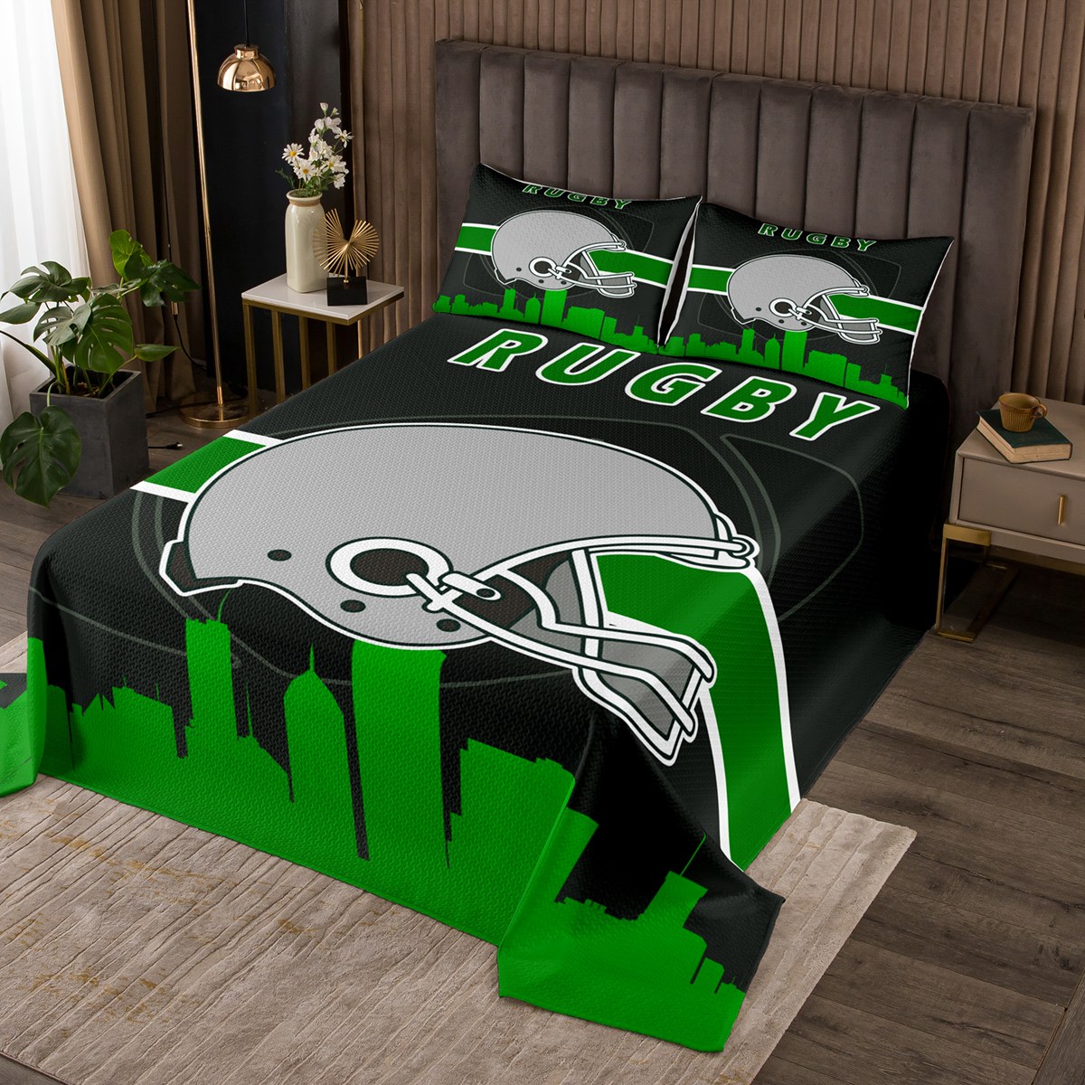 Feelyou Rugby Bedding Set Queen Size - 3 Piece Sports Comforter Set For Boys With 2 Pillowcases