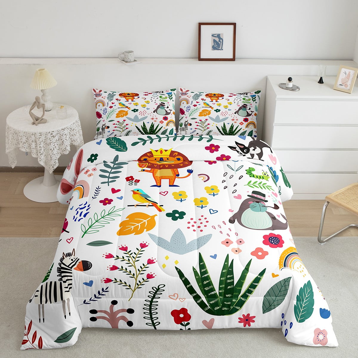 YST Toddler Cartoon Animal Comforter Set,Cute Zoo Animal Bedding Set ...