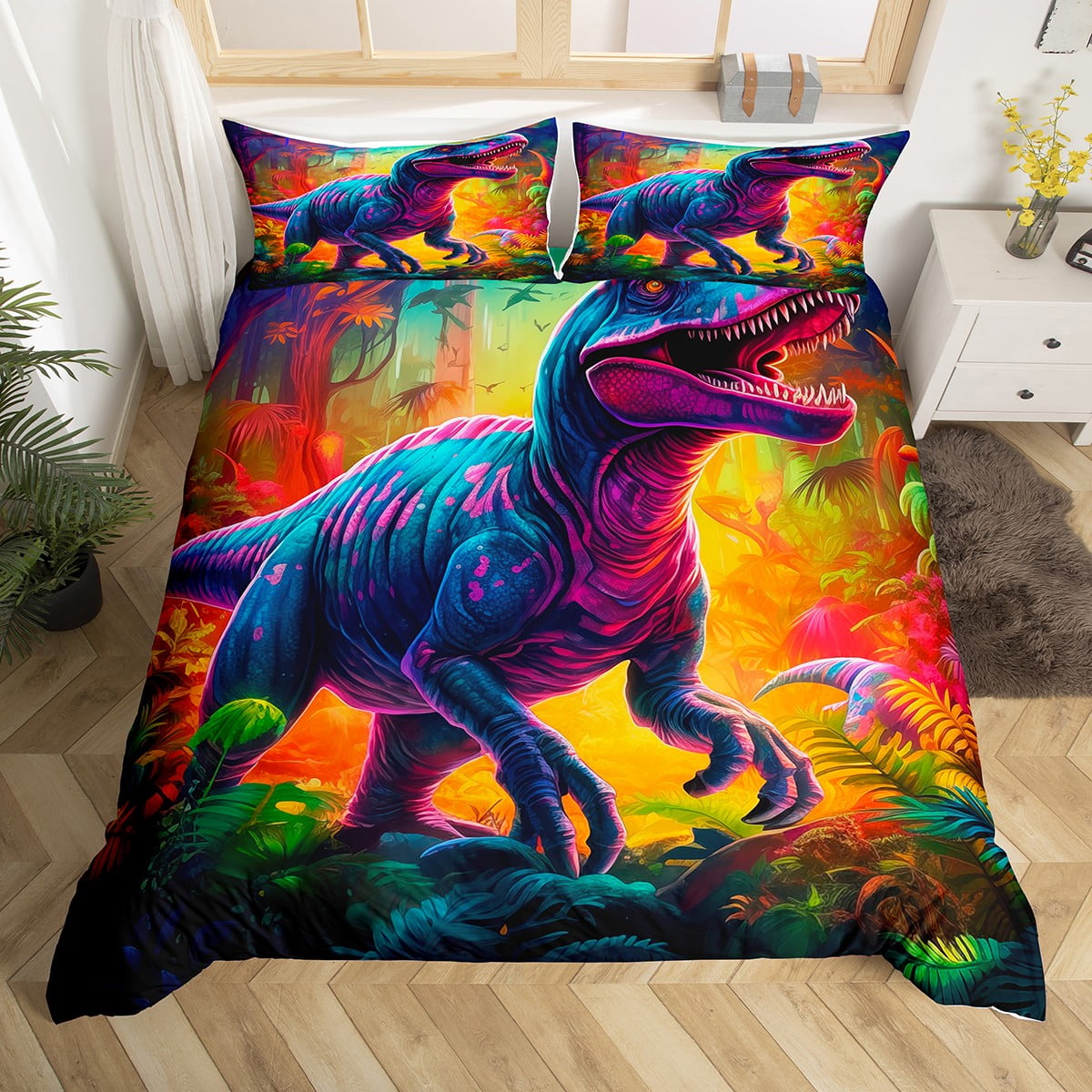 Dinosaur T rex Pattern Print Duvet Cover Bedding Set
