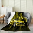 thumbnail image 1 of Race Car Fleece Flannel Blanket Neon Lights Sports Car Fuzzy Blanket Extreme Sport Vehicles Throw Blanket Speed Racing Car Bed Blanket Home Dorm Decor,Yellow Twin 60x80, 1 of 4